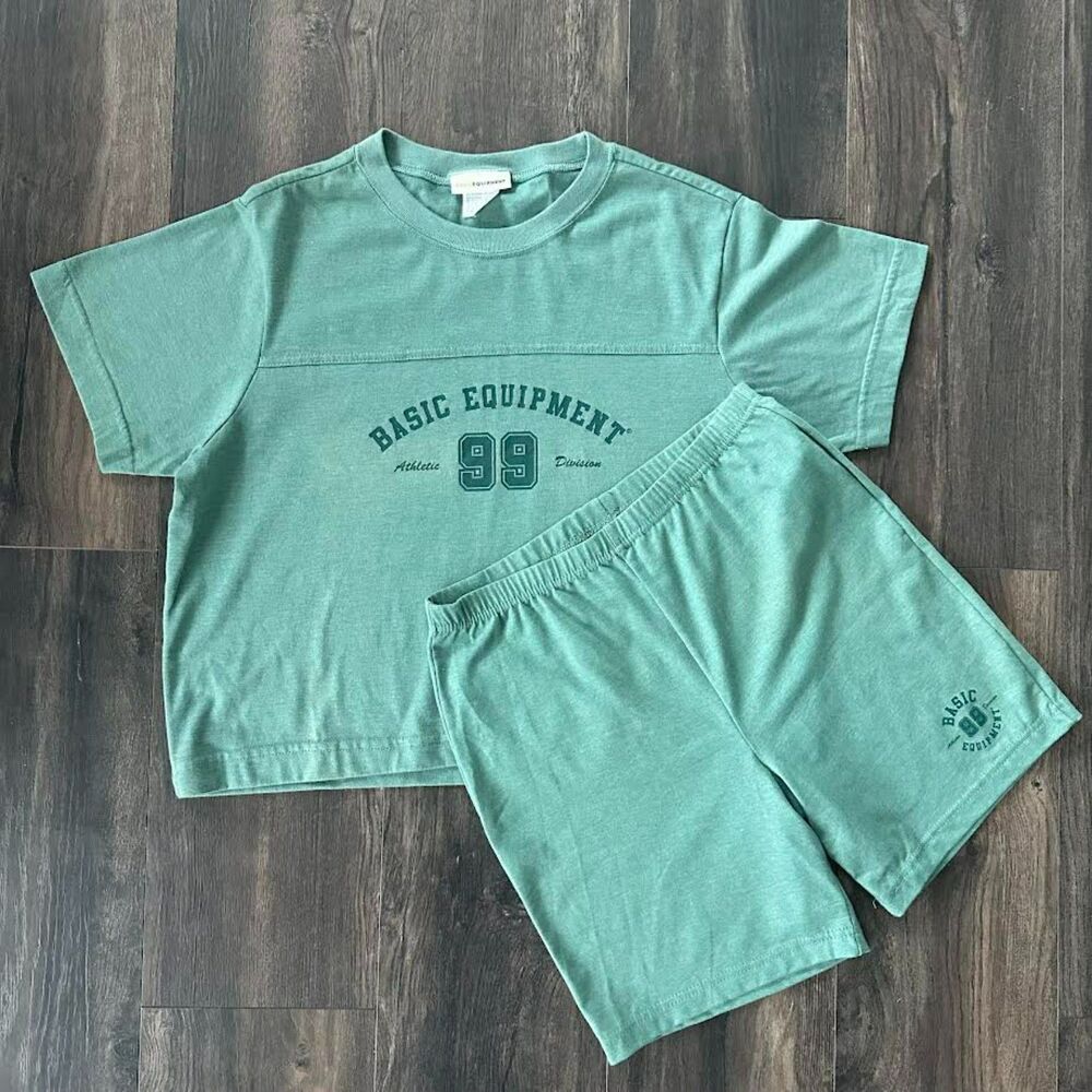 Vtg Basic Equipment Lounge PJ 2 Pc Set Crop T-shirt + High Rise Shorts Sz Large